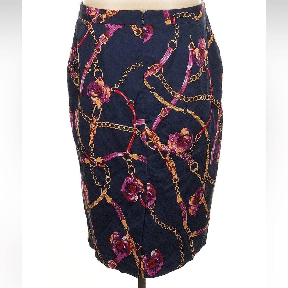 Charter Club Classic Navy Floral Equestrian Belt Pencil Skirt Women’s Size 16 - Picture 2 of 5